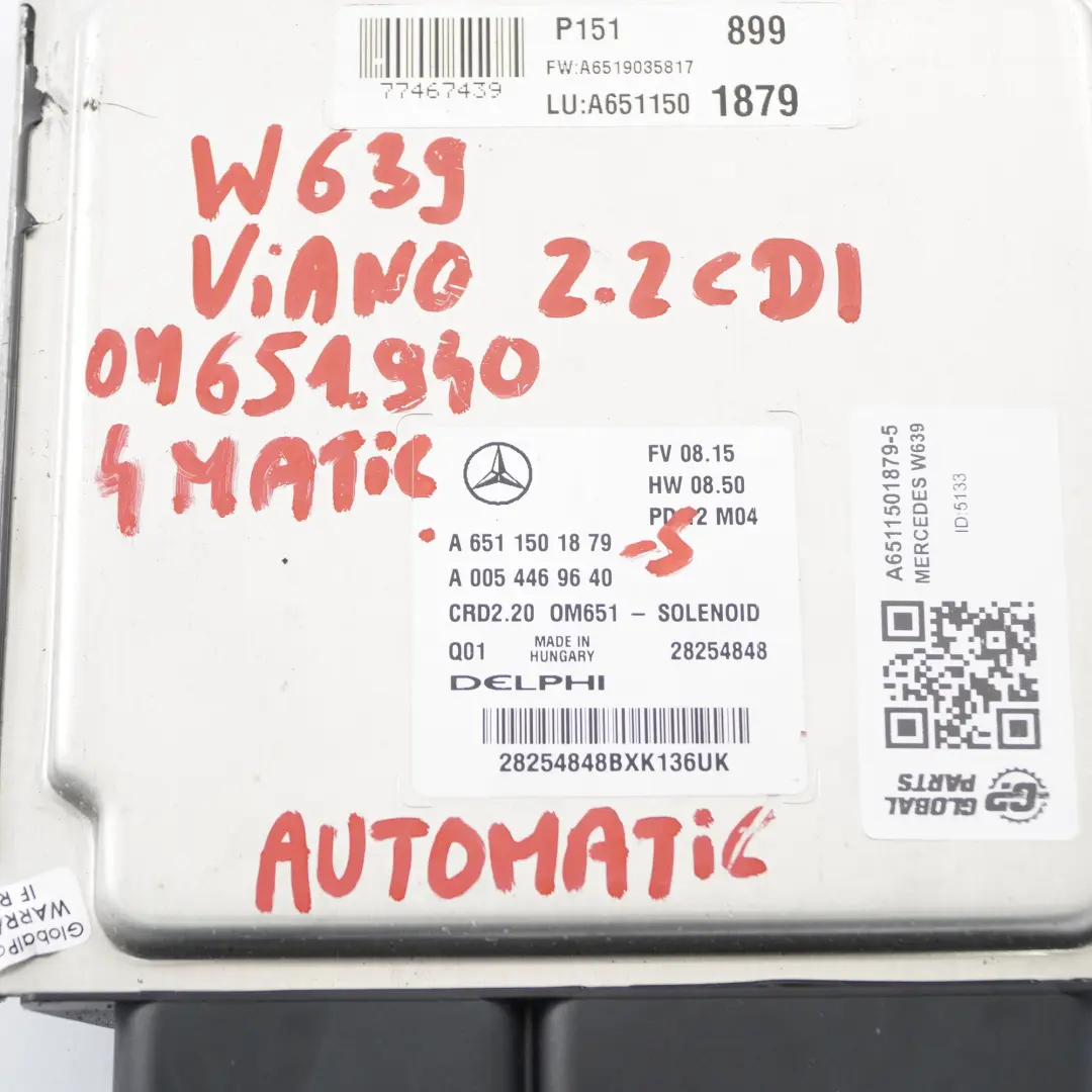 Mercedes Vito W639 2.2 CDI 651.940 4-Matic ECU Kit Engine Key Lock - SKU A6511501879-5 - Part number A6511501879
