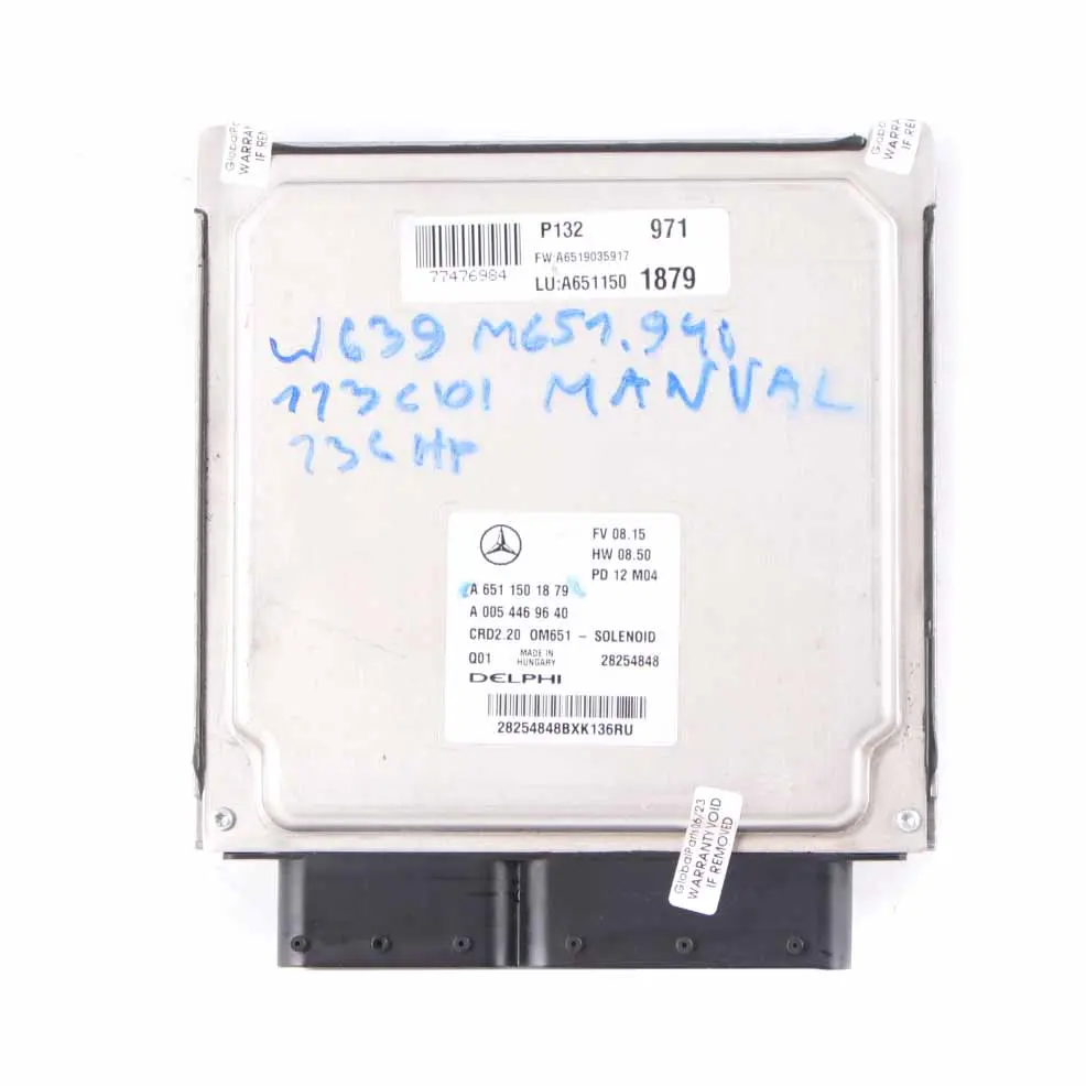 Mercedes W639 OM651.940 113 CDI 136HP Modulo Unità Motore ECU Manual - SKU A6511501879 - Numero di parte A6511501879