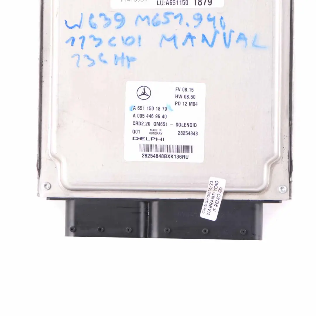 Mercedes W639 OM651.940 113 CDI 136HP Modulo Unità Motore ECU Manual - SKU A6511501879 - Numero di parte A6511501879