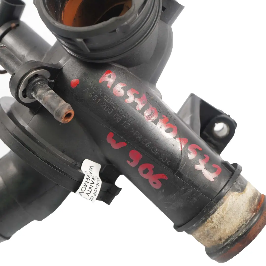 OM651 Coolant Thermostat Housing to Mercedes Sprinter W906 with Part number A6512000615 Mercedes Sprinter W906 OM651 Coolant Thermostat Housing - SKU A6512000615 - Part number A6512000615