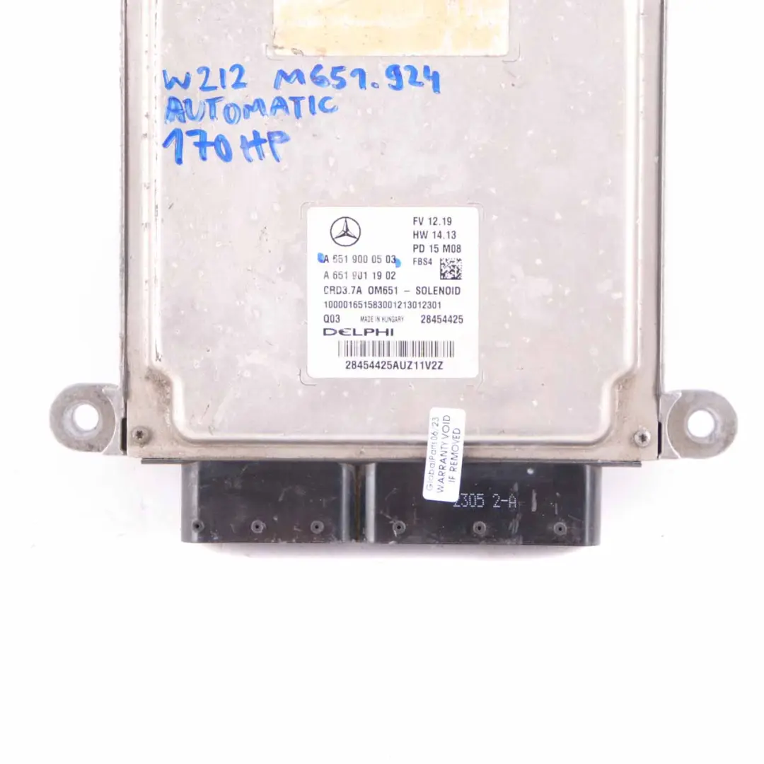 Mercedes W212 OM651.924 E220CDI 170HP Engine Unit ECU Automatic - SKU A6519000503 - Part number A6519000503