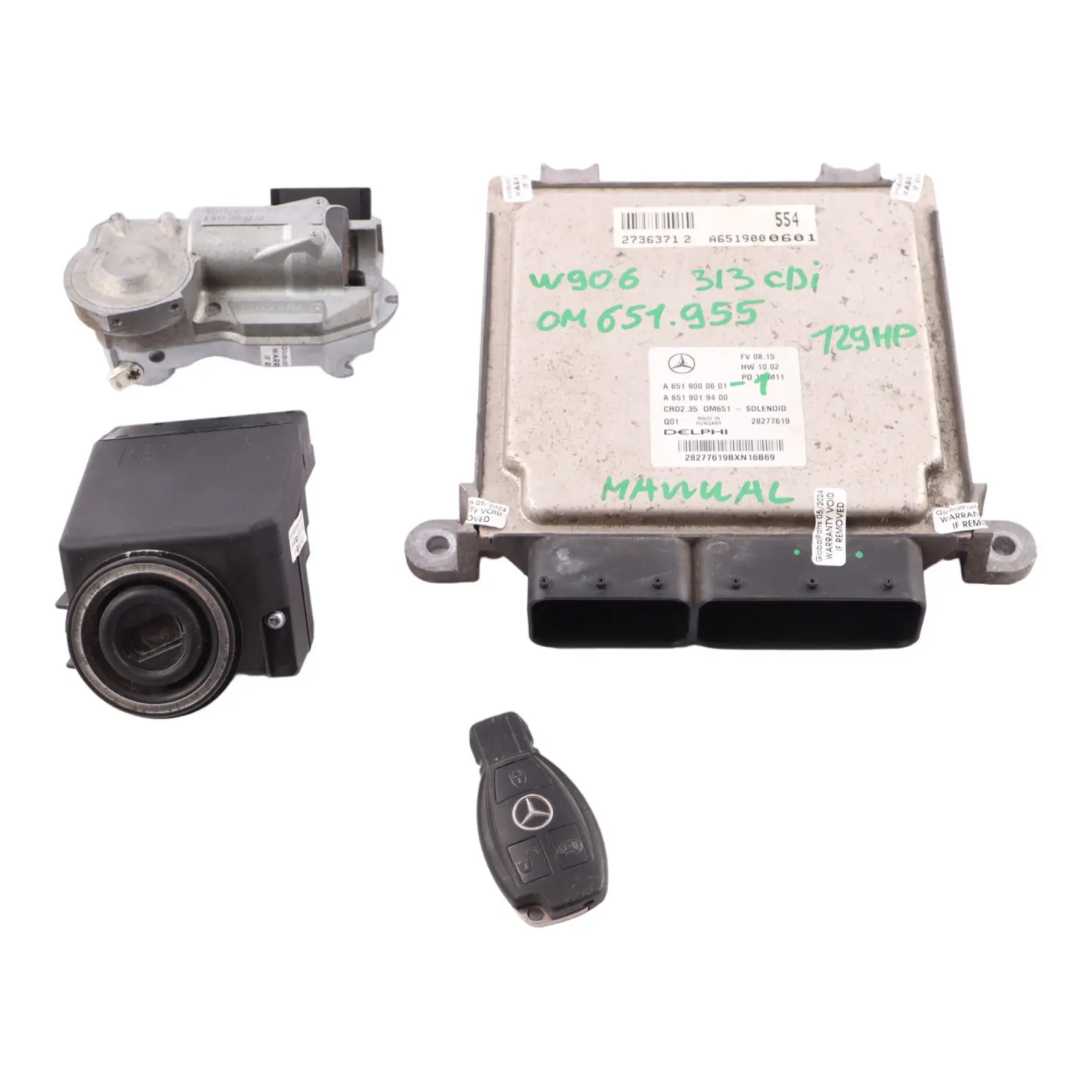 Mercedes W906 313 CDI 651.955 129HP Motor Kit bloqueo llave ECU A6519000601