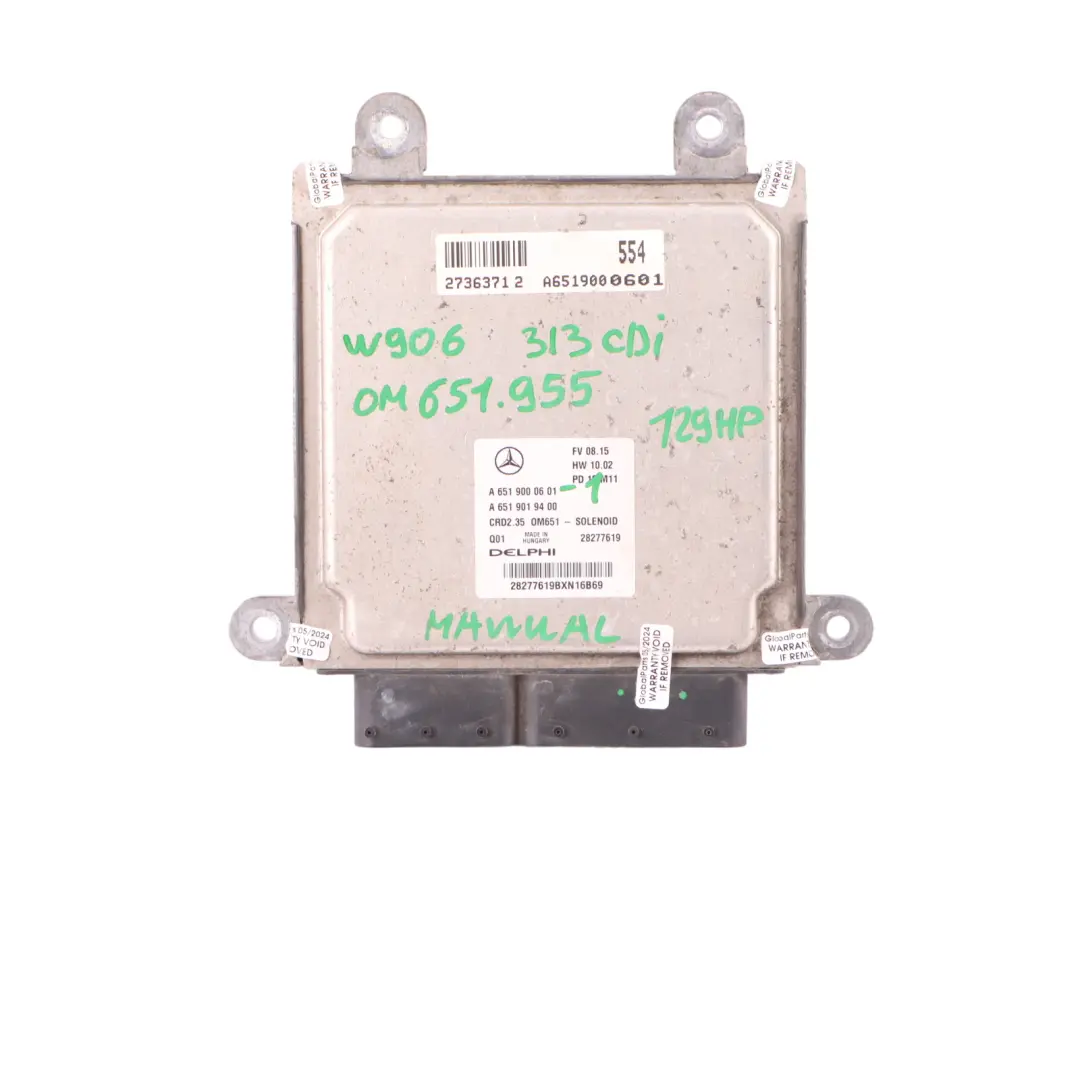 Mercedes W906 313 CDI 651.955 129HP Diesel Engine ECU Key Lock Kit - SKU A6519000601-1 - Part number A6519000601