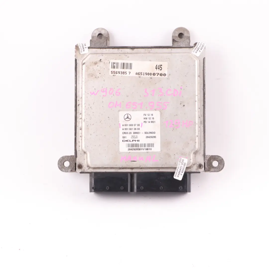 OM651.955 129HP Diesel Engine ECU Manual to Mercedes W906 313 CDI with Part number A6519000700 Mercedes W906 313 CDI OM651.955 129HP Diesel Engine ECU Manual - SKU A6519000700 - Part number A6519000700