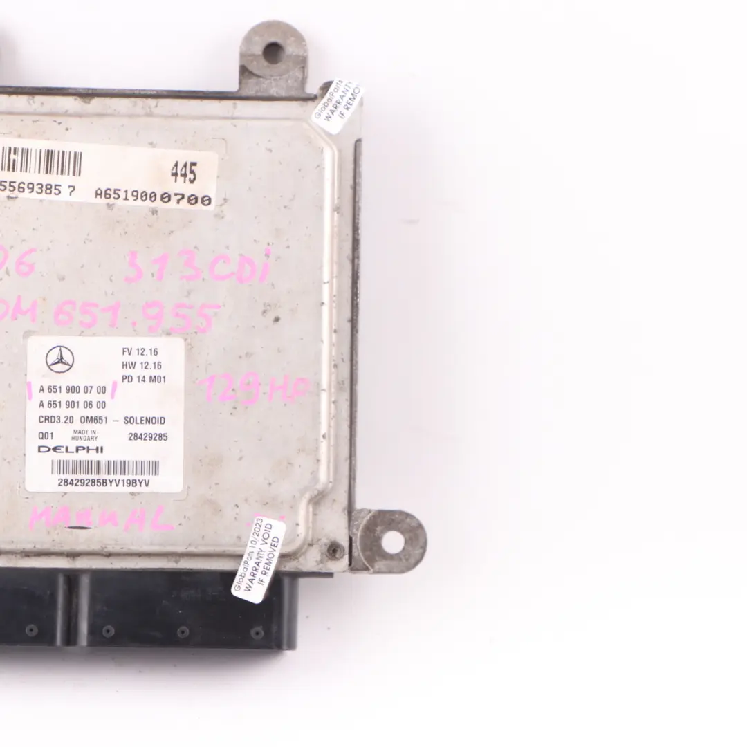 OM651.955 129HP Motor Diesel ECU Manual para Mercedes W906 313 CDI con número de pieza A6519000700 Mercedes W906 313 CDI OM651.955 129HP Motor Diesel ECU Manual - SKU A6519000700 - Número de pieza A6519000700