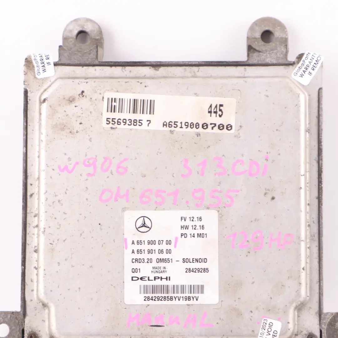 OM651.955 129HP Diesel Engine ECU Manual Mercedes W906 313 CDI - SKU A6519000700 - Part number A6519000700