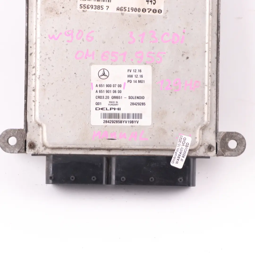 OM651.955 129HP Diesel Engine ECU Manual Mercedes W906 313 CDI - SKU A6519000700 - Part number A6519000700