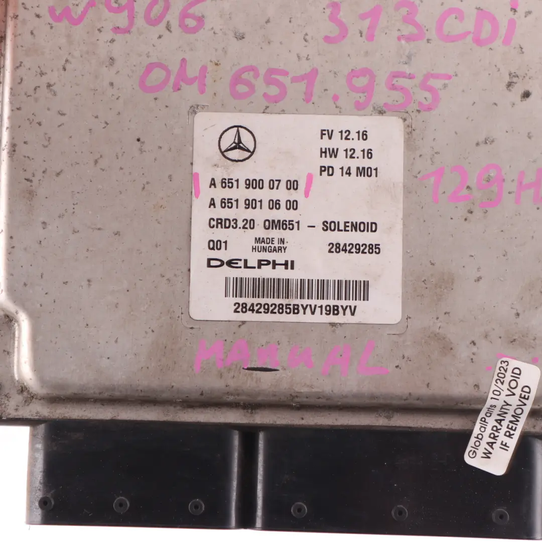 OM651.955 129HP Diesel Engine ECU Manual Mercedes W906 313 CDI - SKU A6519000700 - Part number A6519000700