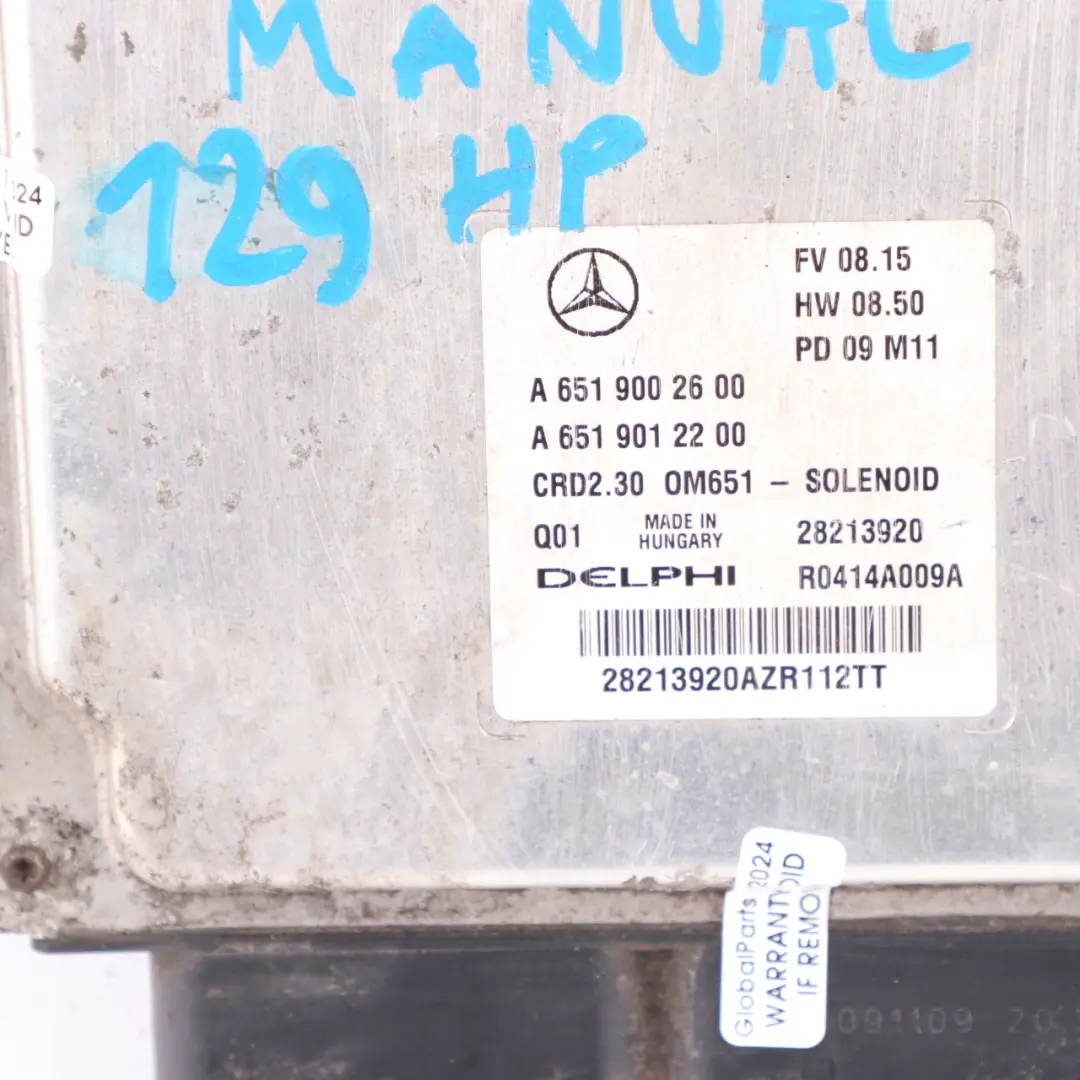 Mercedes W906 313 CDI OM651.955 129HP Engine ECU Kit Key Lock Manual - SKU A6519002600-3 - Part number A6519002600