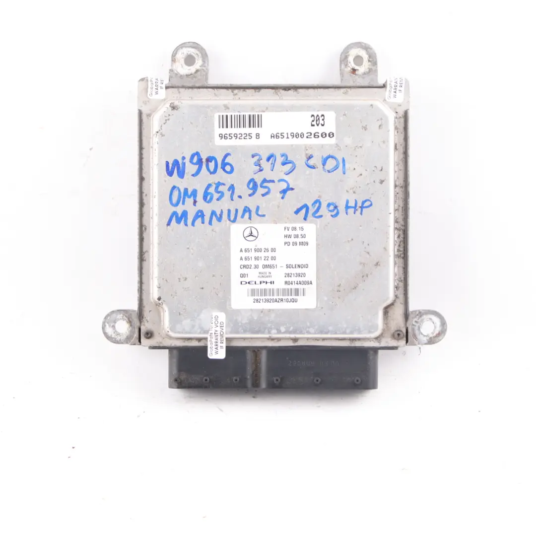 OM651.957 129HP Engine ECU Unit Module Manual to Mercedes W906 313 CDI with Part number A6519002600 Mercedes W906 313 CDI OM651.957 129HP Engine ECU Unit Module Manual - SKU A6519002600 - Part number A6519002600