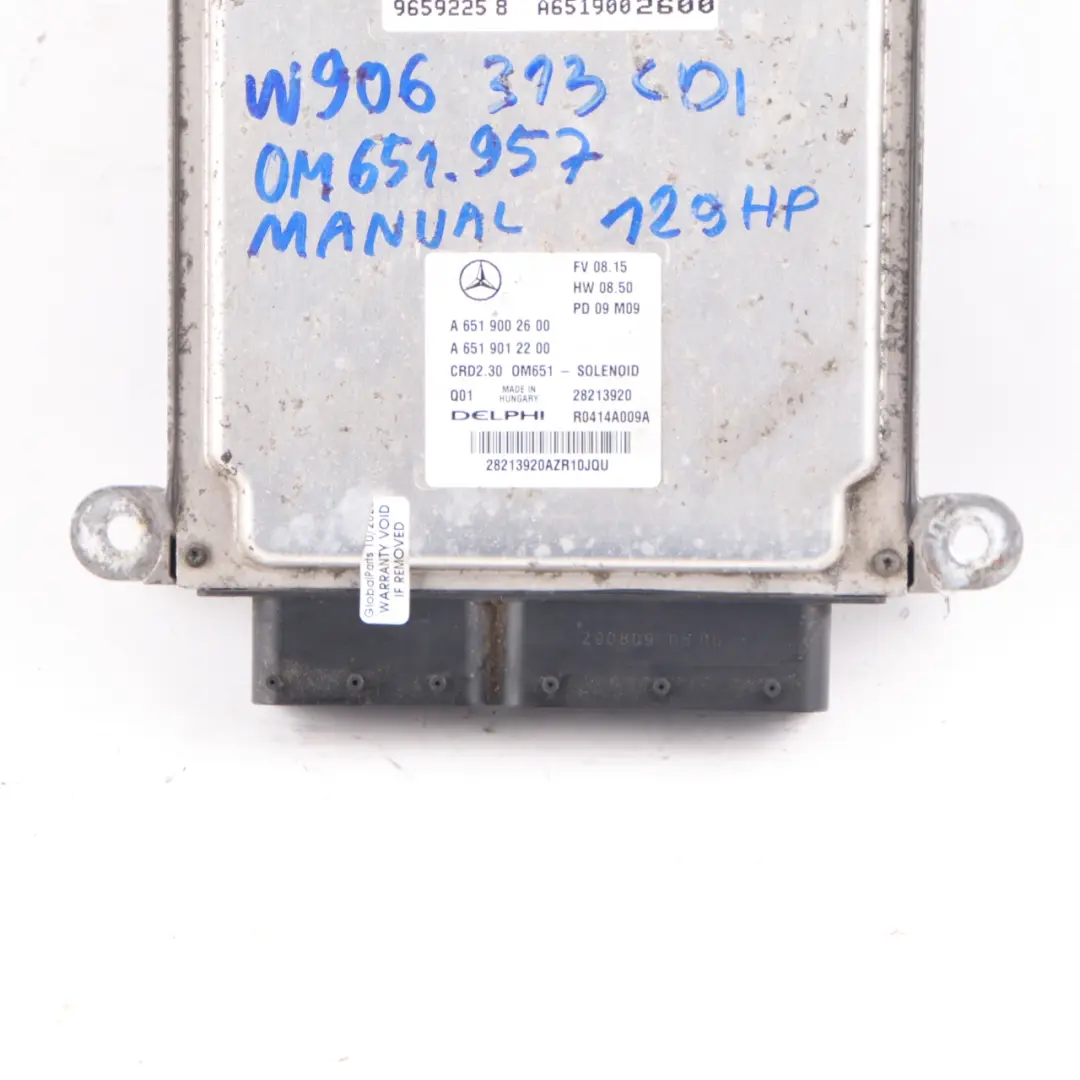 Mercedes W906 313 CDI OM651.957 129HP Engine ECU Unit Module Manual - SKU A6519002600 - Part number A6519002600
