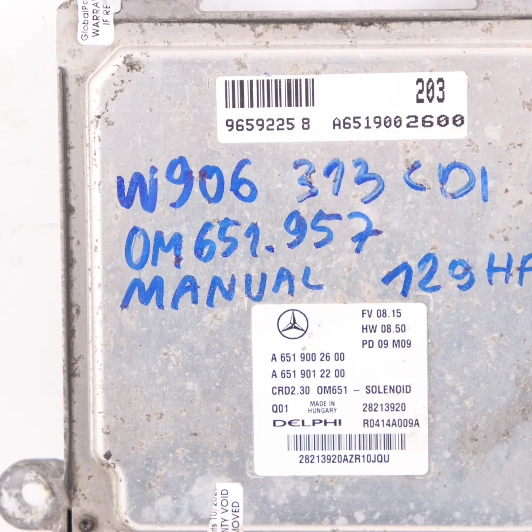 OM651.957 129HP Engine ECU Unit Module Manual to Mercedes W906 313 CDI with Part number A6519002600 Mercedes W906 313 CDI OM651.957 129HP Engine ECU Unit Module Manual - SKU A6519002600 - Part number A6519002600