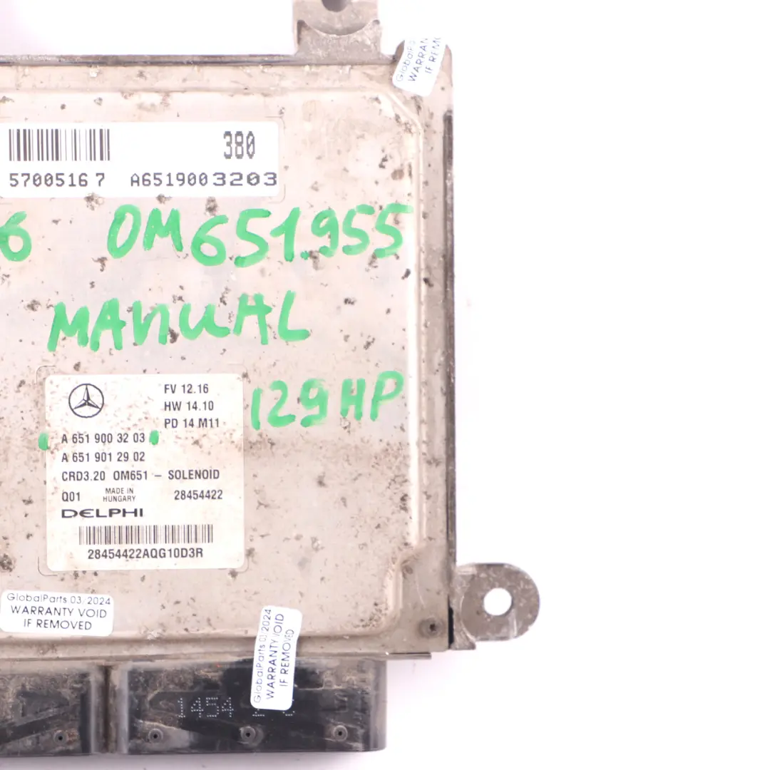 Mercedes W906 313 CDI OM651.955 129HP Diesel Engine ECU Manual - SKU A6519003203 - Part number A6519003203