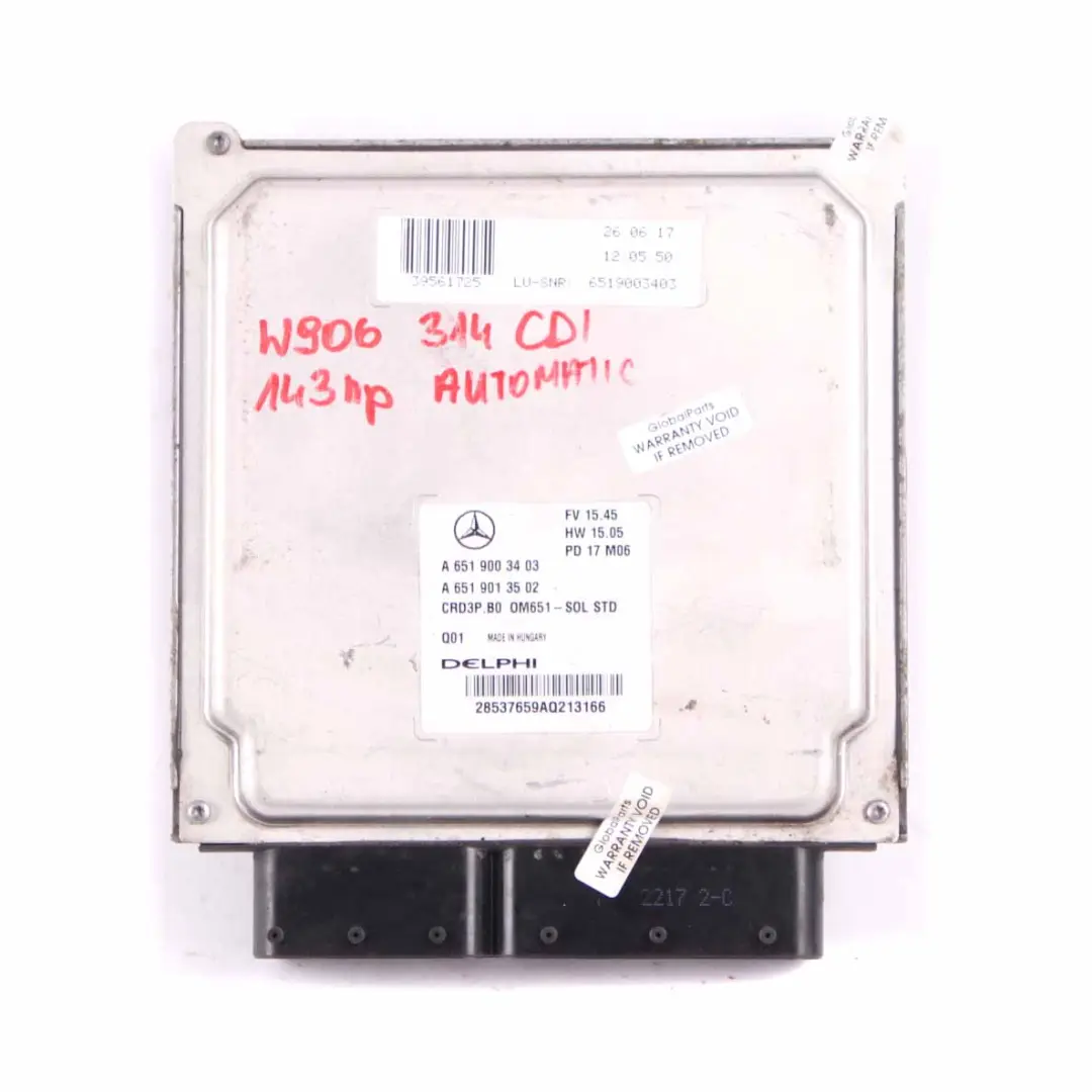 Mercedes W906 314 CDI OM651 Motor Módulo ECU Kit Llave Cerradura - SKU A6519003403-1 - Número de pieza A6519003403