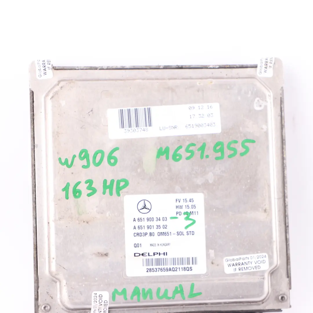 Mercedes Sprinter W906 OM651.955 163HP Modulo Motore ECU Manuale - SKU A6519003403-3 - Numero di parte A6519003403