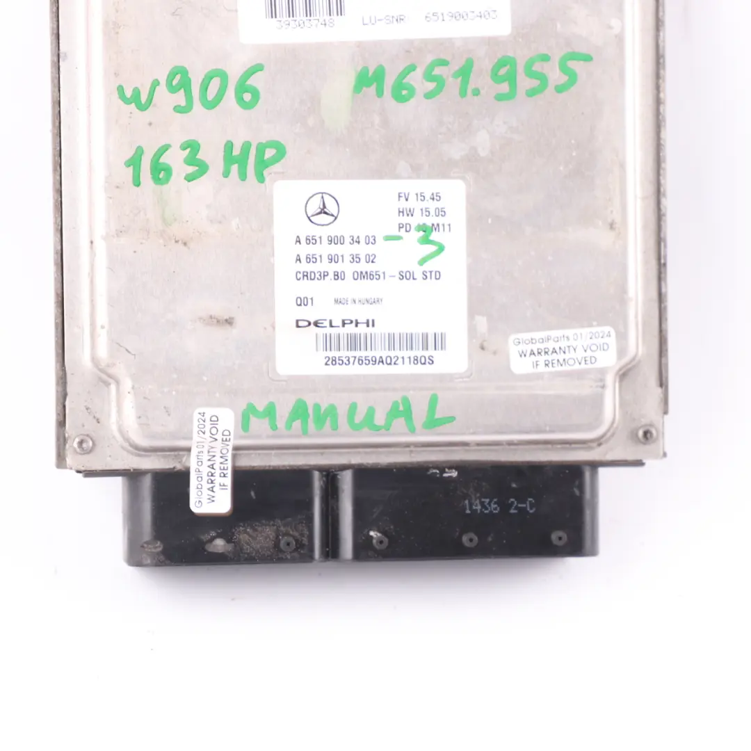 Mercedes Sprinter W906 OM651.955 163HP Modulo Motore ECU Manuale - SKU A6519003403-3 - Numero di parte A6519003403