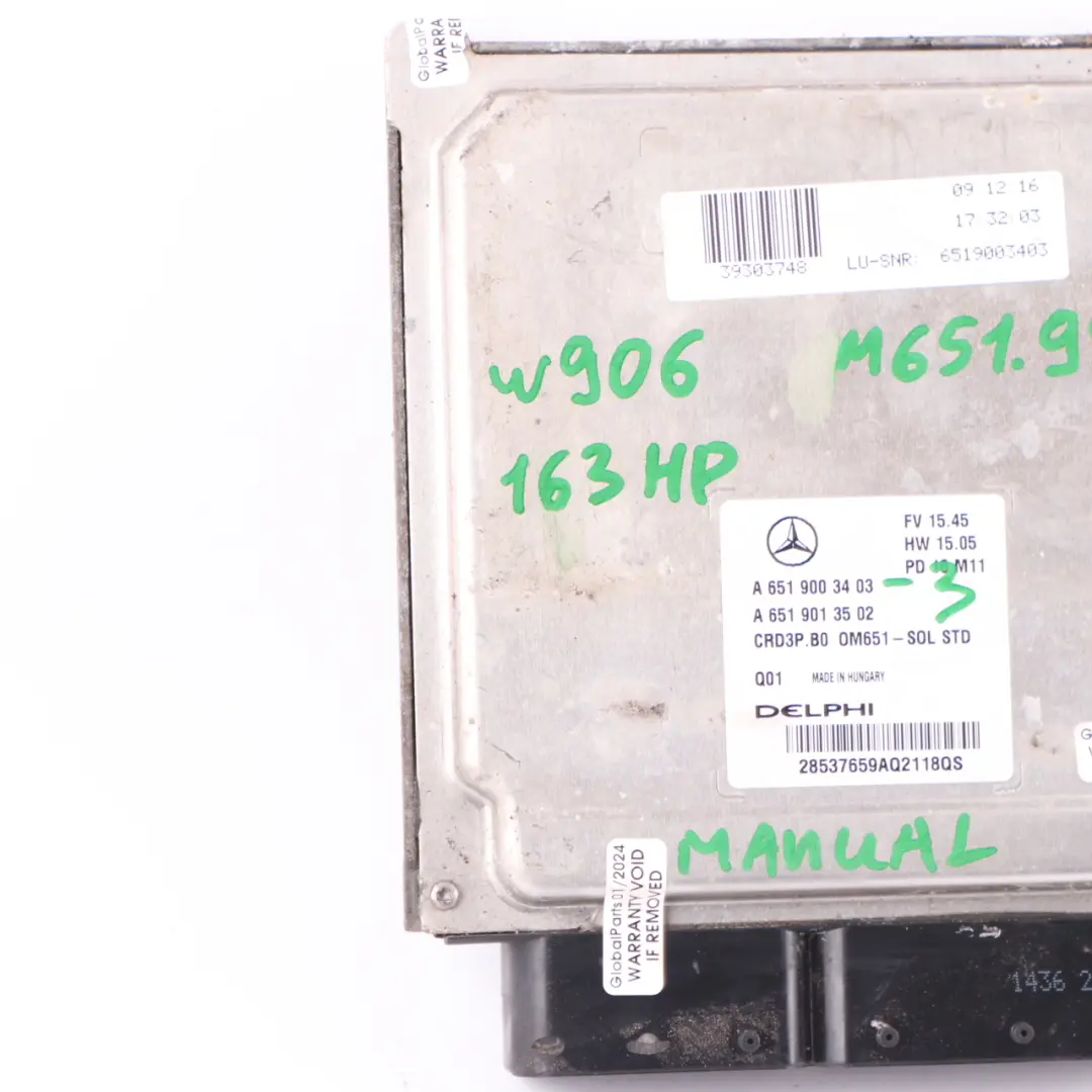 Mercedes Sprinter W906 OM651.955 163HP Modulo Motore ECU Manuale - SKU A6519003403-3 - Numero di parte A6519003403