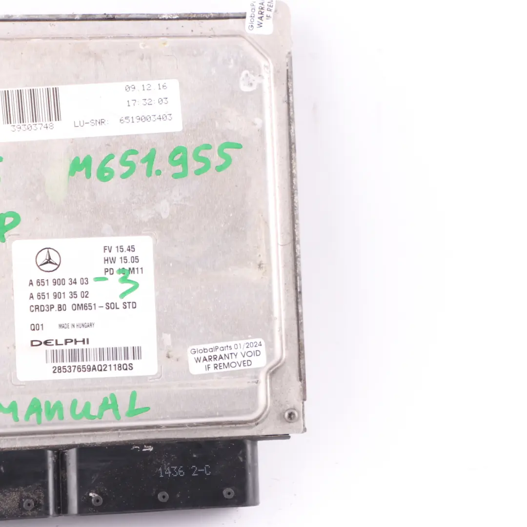 Mercedes Sprinter W906 OM651.955 163HP Modulo Motore ECU Manuale - SKU A6519003403-3 - Numero di parte A6519003403