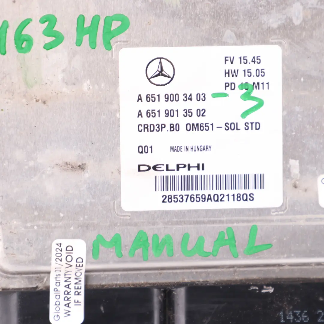 Mercedes Sprinter W906 OM651.955 163HP Module moteur ECU Manual - SKU A6519003403-3 - Numéro de pièce A6519003403