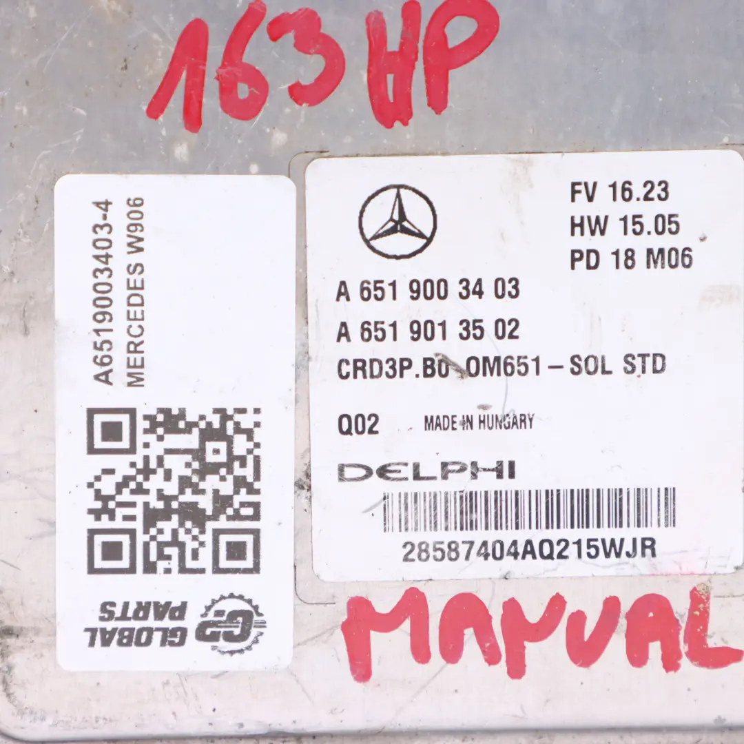 Mercedes Sprinter W906 OM651.955 163HP Engine Unit Module ECU Manual - SKU A6519003403-4 - Part number A6519003403