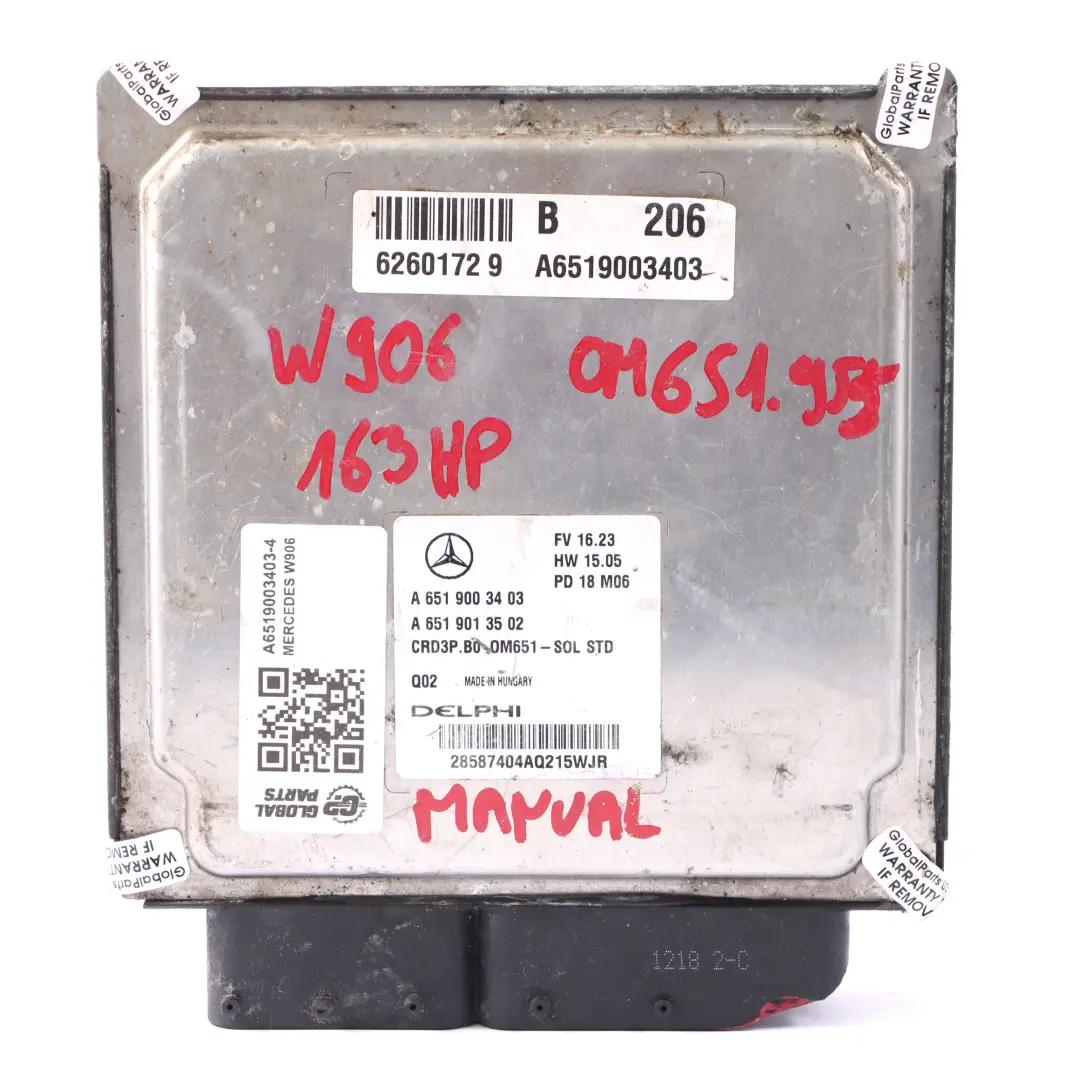 Mercedes Sprinter W906 OM651.955 163HP Engine Unit Module ECU Manual - SKU A6519003403-4 - Part number A6519003403