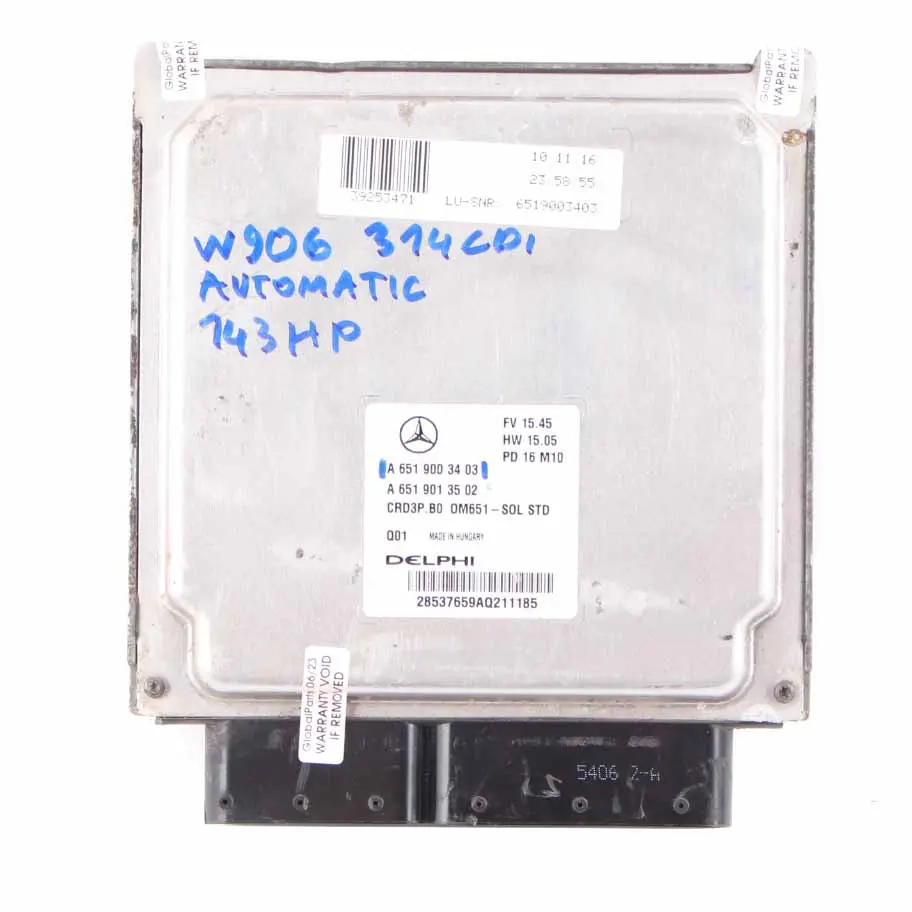 OM651 143HP Engine Unit Module ECU Automatic to Mercedes W906 314 CDI with Part number A6519003403 Mercedes W906 314 CDI OM651 143HP Engine Unit Module ECU Automatic - SKU A6519003403 - Part number A6519003403