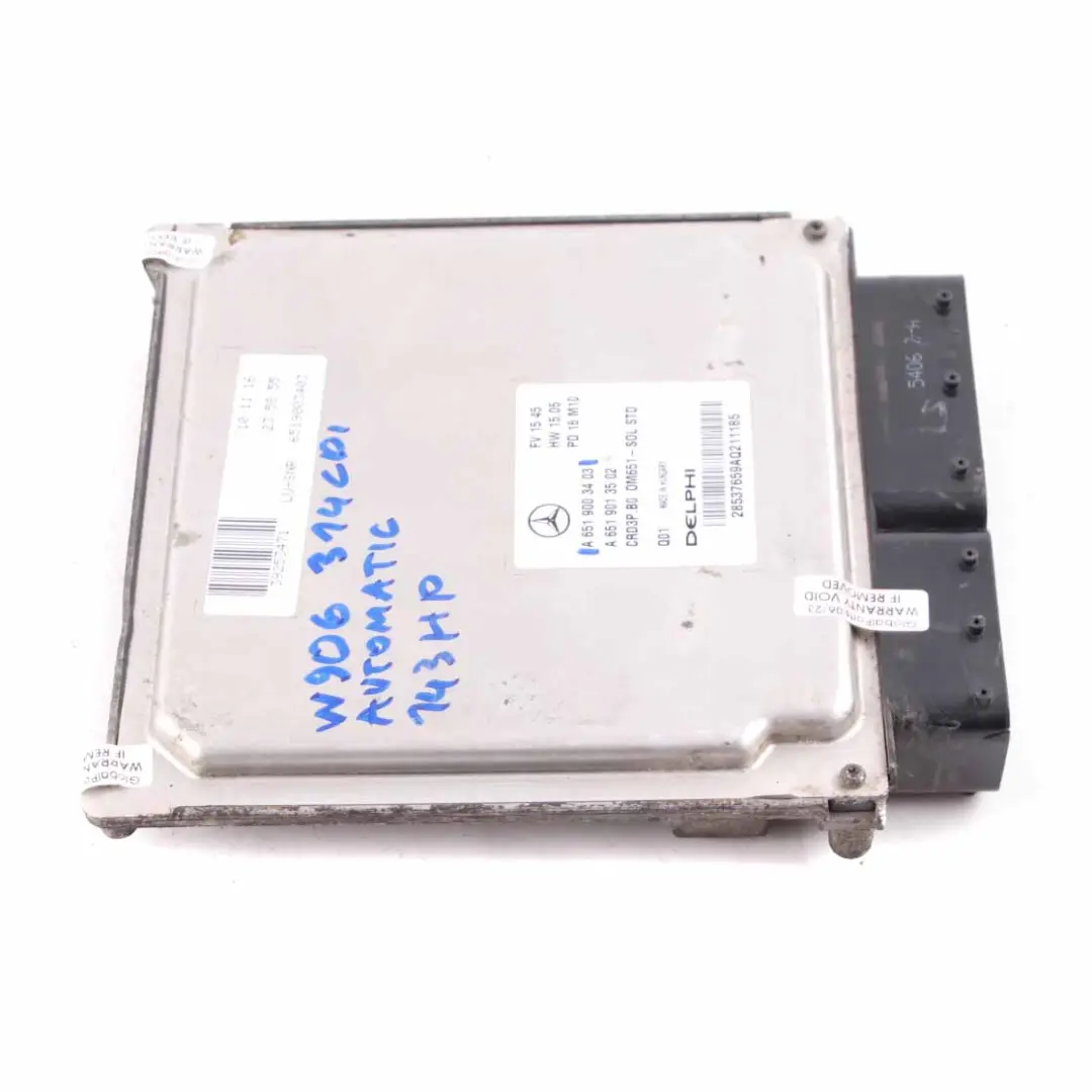 OM651 143HP Engine Unit Module ECU Automatic to Mercedes W906 314 CDI with Part number A6519003403 Mercedes W906 314 CDI OM651 143HP Engine Unit Module ECU Automatic - SKU A6519003403 - Part number A6519003403