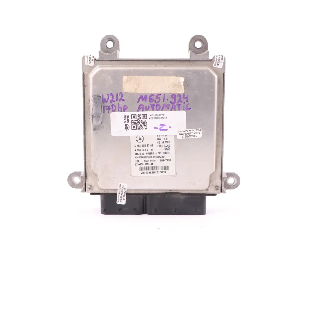 OM651.924 E220CDI 170HP Engine Control Unit Module ECU to Mercedes W212 with Part number A6519003701 Mercedes W212 OM651.924 E220CDI 170HP Engine Control Unit Module ECU - SKU A6519003701 - Part number A6519003701