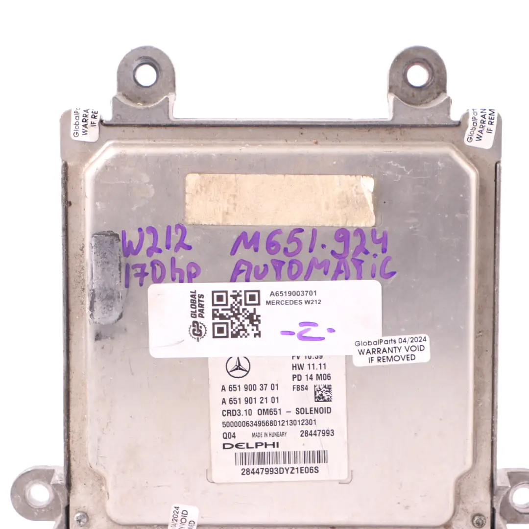 Mercedes W212 OM651.924 E220CDI 170HP Motorsteuergerät Modul ECU - SKU A6519003701 - Teilenummer A6519003701