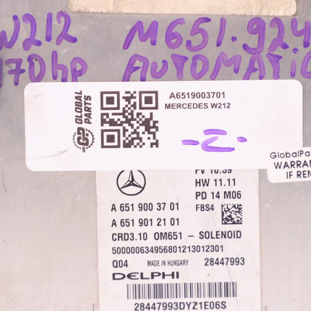 Mercedes W212 OM651.924 E220CDI 170HP Modulo Unità Motore ECU - SKU A6519003701 - Numero di parte A6519003701