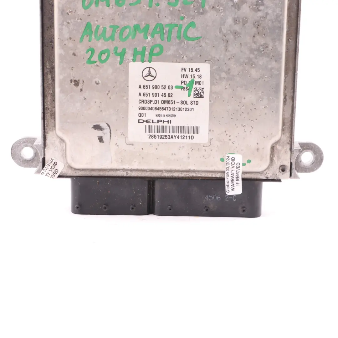  ECU Mercedes C205 C250d Diesel OM651.921 204HP Moduł Sterownik Silnika - SKU A6519005203-1 - Numer Części A6519005203