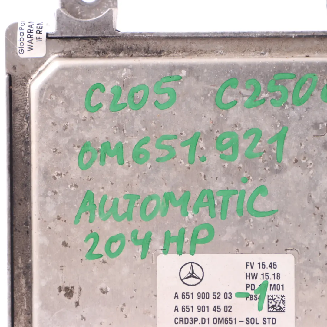  ECU Mercedes C205 C250d Diesel OM651.921 204HP Moduł Sterownik Silnika - SKU A6519005203-1 - Numer Części A6519005203