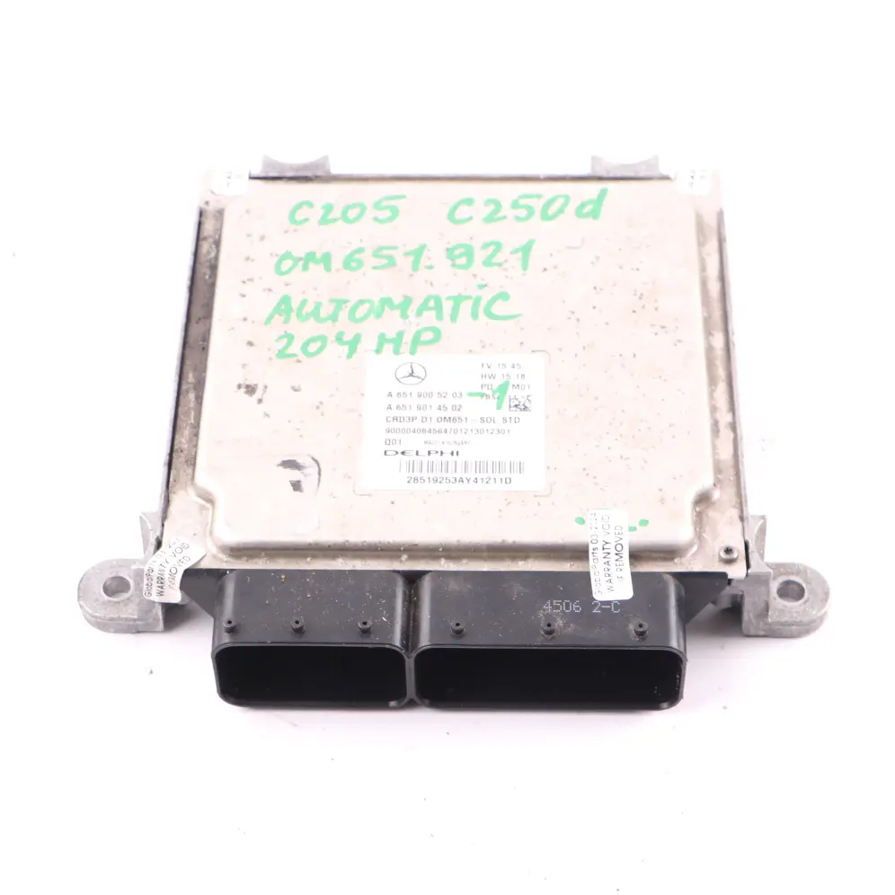  ECU Mercedes C205 C250d Diesel OM651.921 204HP Moduł Sterownik Silnika - SKU A6519005203-1 - Numer Części A6519005203