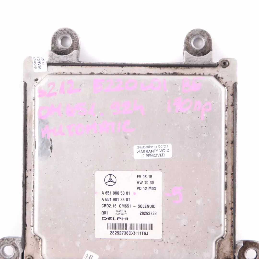 Mercedes W212 E220CDI BlueEFFICIENCY OM651.924 170HP Engine ECU Unit - SKU A6519005301-5 - Part number A6519005301