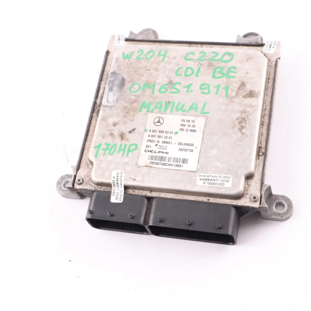 Mercedes W204 C220CDI BlueEFFICIENCY 170HP 651.911 Engine ECU Manual - SKU A6519005301-8 - Part number A6519005301