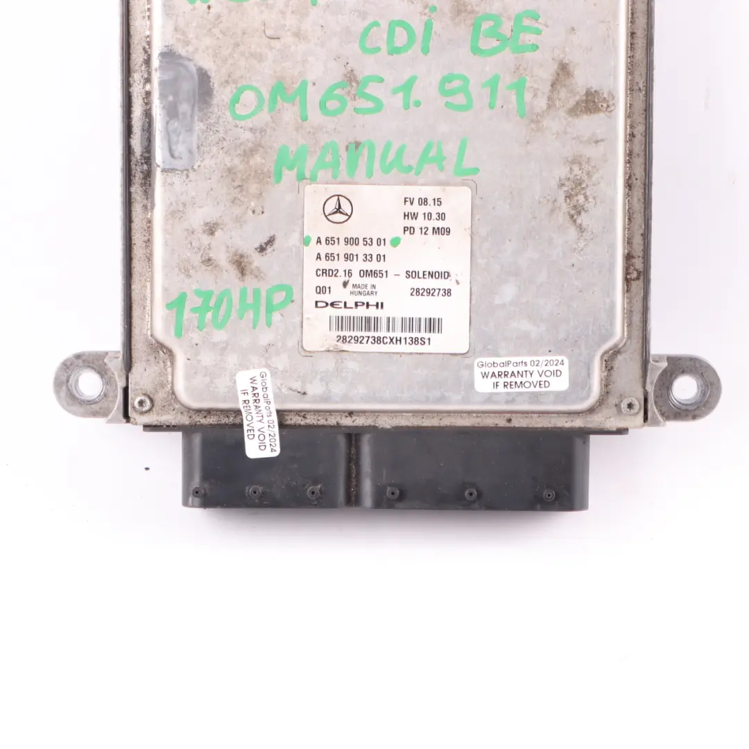 Mercedes W204 C220CDI BlueEFFICIENCY 170HP 651.911 Engine ECU Manual - SKU A6519005301-8 - Part number A6519005301