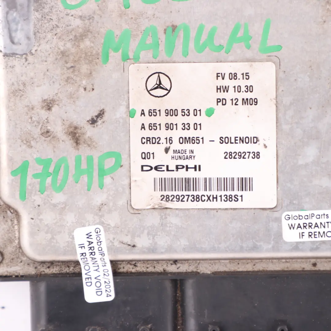 C220CDI BlueEFFICIENCY 170HP 651.911 Engine ECU Manual to Mercedes W204 with Part number A6519005301 Mercedes W204 C220CDI BlueEFFICIENCY 170HP 651.911 Engine ECU Manual - SKU A6519005301-8 - Part number A6519005301