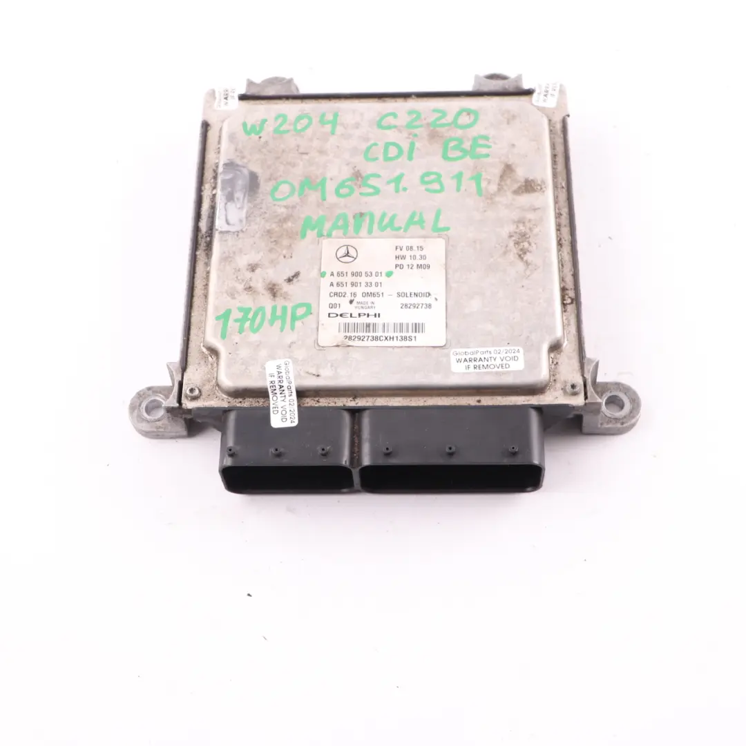 Mercedes W204 C220CDI BlueEFFICIENCY 170HP 651.911 Engine ECU Manual - SKU A6519005301-8 - Part number A6519005301