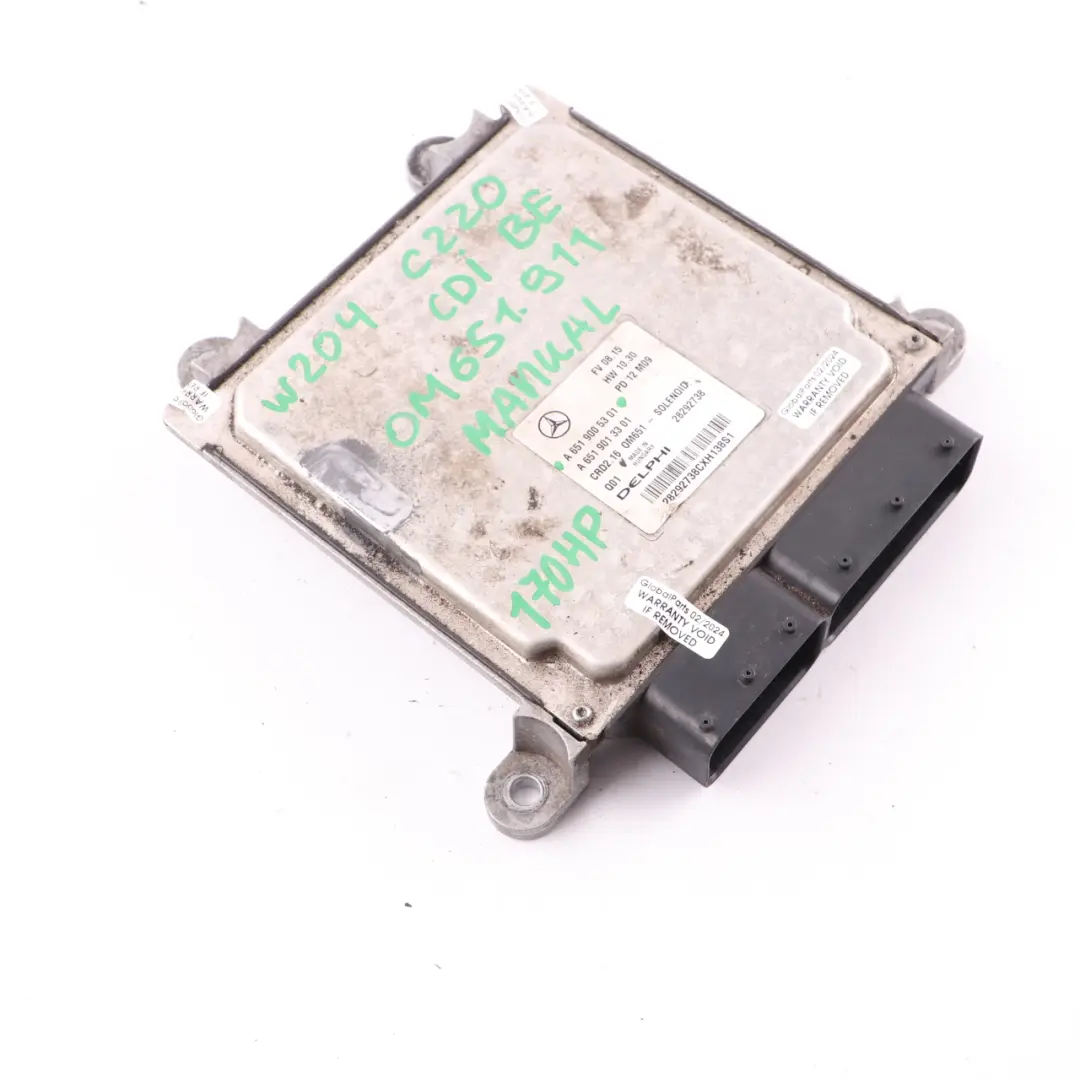 Mercedes W204 C220CDI BlueEFFICIENCY 170HP 651.911 Engine ECU Manual - SKU A6519005301-8 - Part number A6519005301