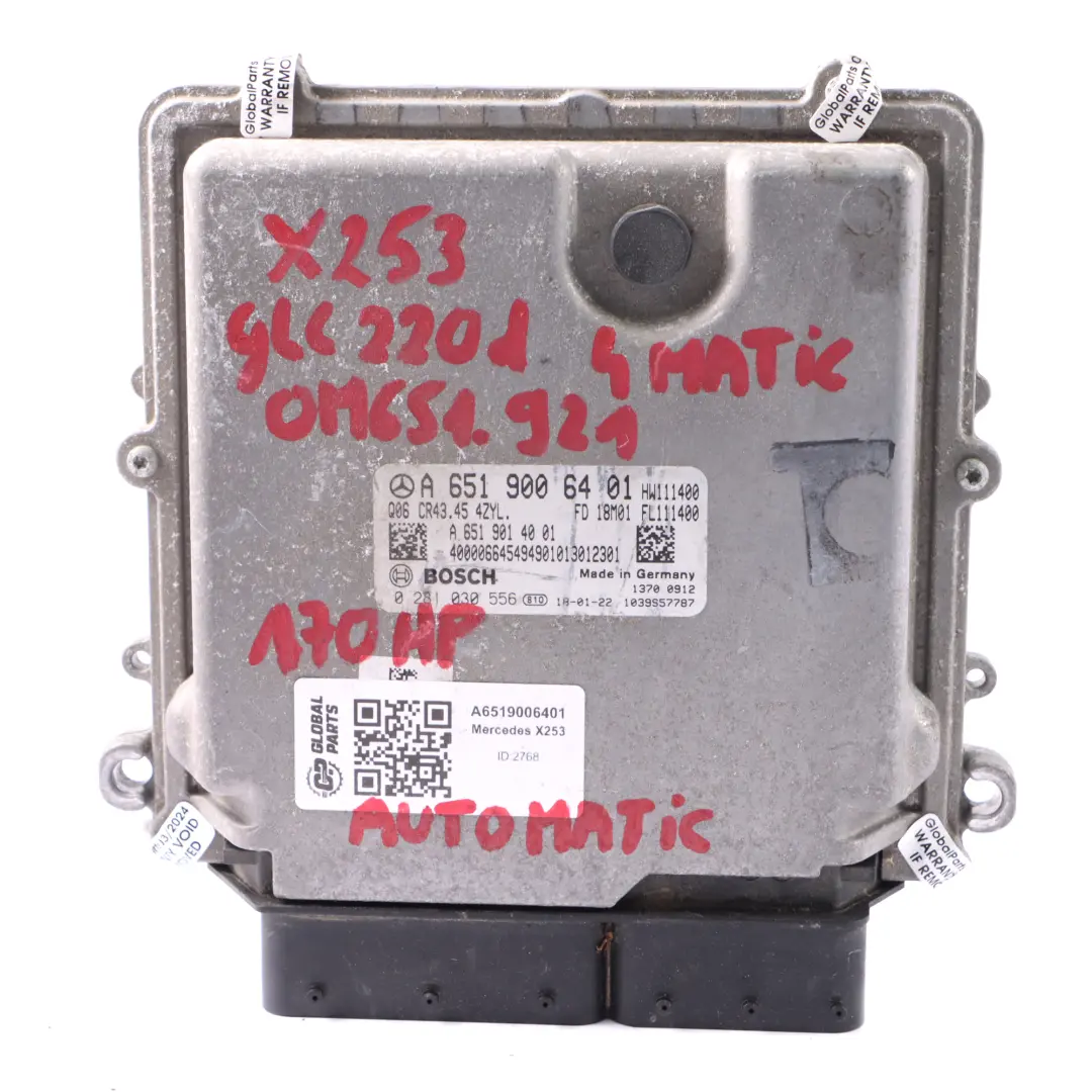 Mercedes GLC X253 220d 170HP 651.921 Engine Unit ECU - SKU A6519006401 - Part number A6519006401
