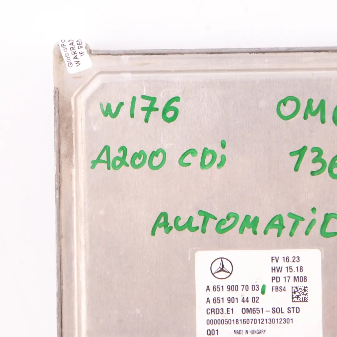 A200 CDI OM651 136HP Motor Módulo ECU Unidad Automátic para Mercedes W176 con número de pieza A6519007003 Mercedes W176 A200 CDI OM651 136HP Motor Módulo ECU Unidad Automátic - SKU A6519007003 - Número de pieza A6519007003