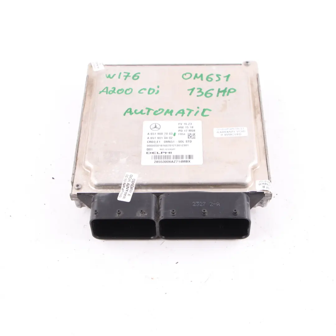 A200 CDI OM651 136HP Motor Módulo ECU Unidad Automátic para Mercedes W176 con número de pieza A6519007003 Mercedes W176 A200 CDI OM651 136HP Motor Módulo ECU Unidad Automátic - SKU A6519007003 - Número de pieza A6519007003