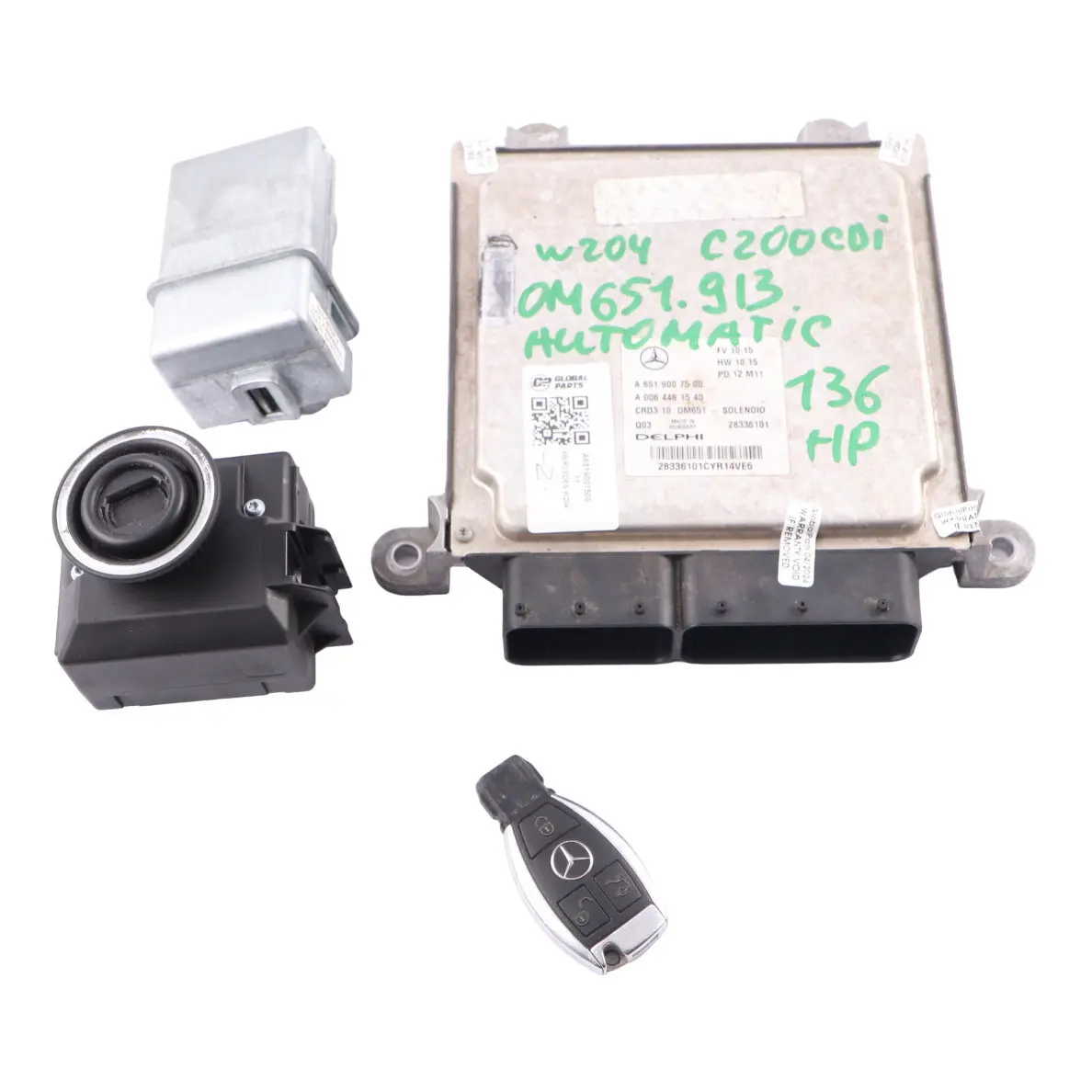 Mercedes W204 C 200 CDI 651.913 136HP moteur ECU Kit A6519007500 Serrure clé