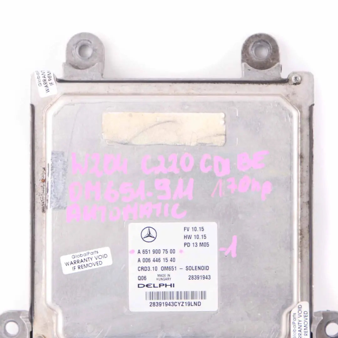 Mercedes W204 C220CDI BlueEFFICIENCY OM651.911 Engine ECU Automatic - SKU A6519007500-1 - Part number A6519007500