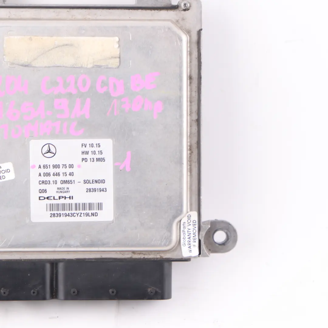 Mercedes W204 C220CDI BlueEFFICIENCY OM651.911 Engine ECU Automatic - SKU A6519007500-1 - Part number A6519007500
