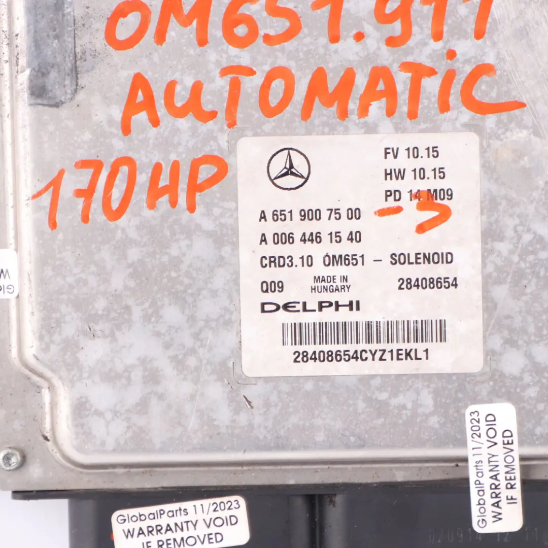 Mercedes W204 C220CDI BlueEFFICIENCY OM651.911 Engine ECU Kit Key - SKU A6519007500-3 - Part number A6519007500