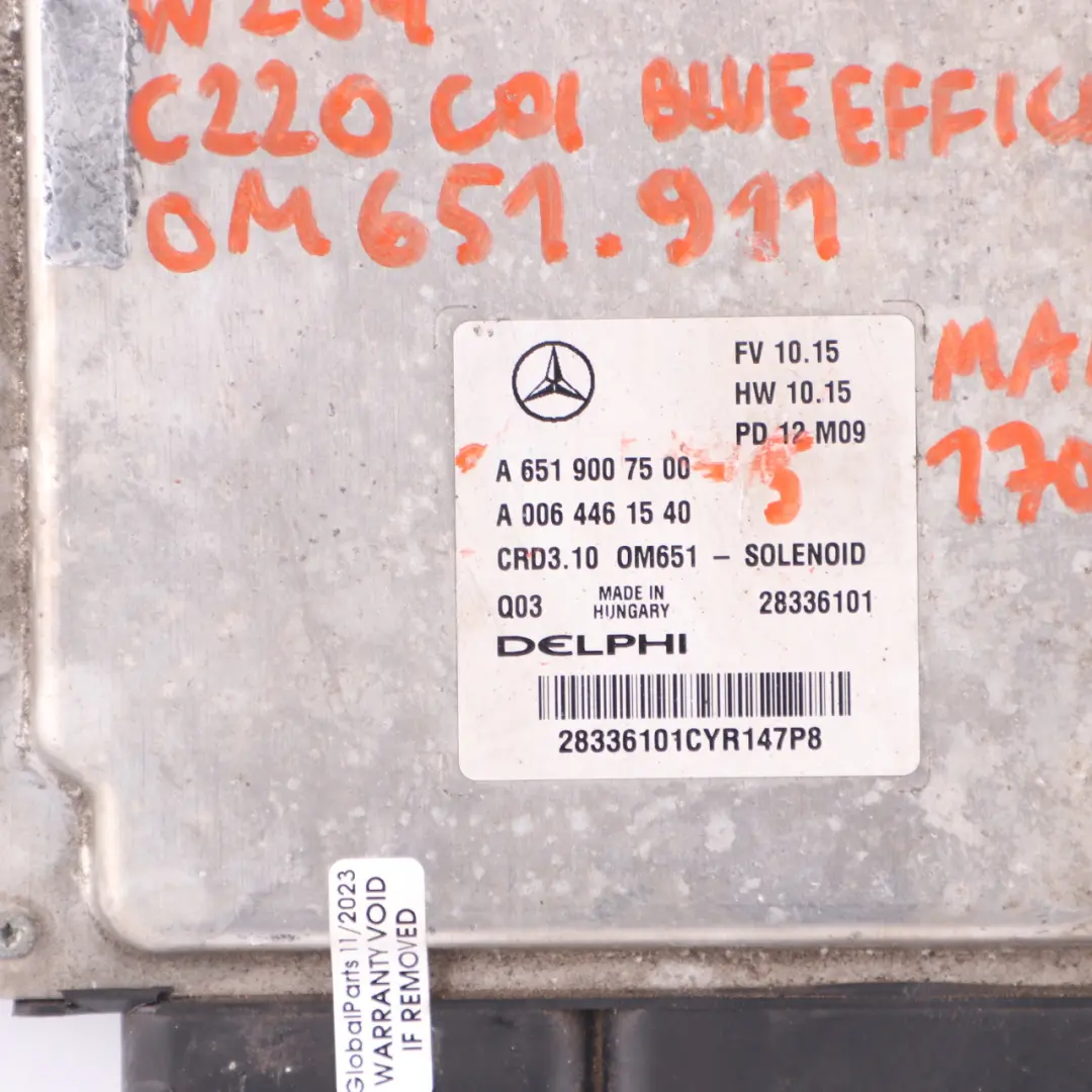 Mercedes W204 C220CDI BlueEFFICIENCY OM651.911 Engine ECU Kit Key - SKU A6519007500-5 - Part number A6519007500