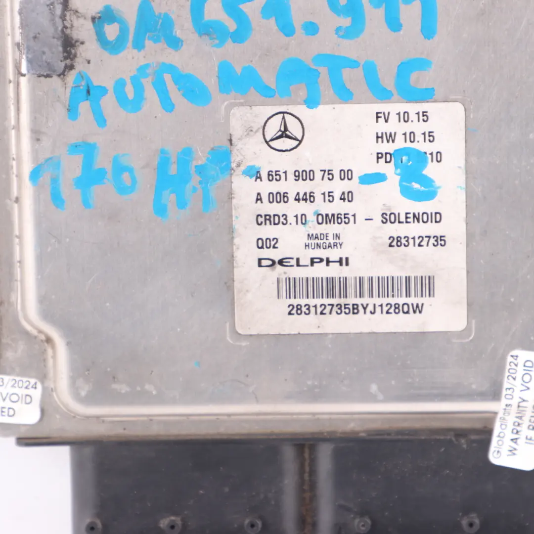 Mercedes W204 C220CDI BlueEFFICIENCY OM651.911 Engine ECU Kit Key - SKU A6519007500-8 - Part number A6519007500