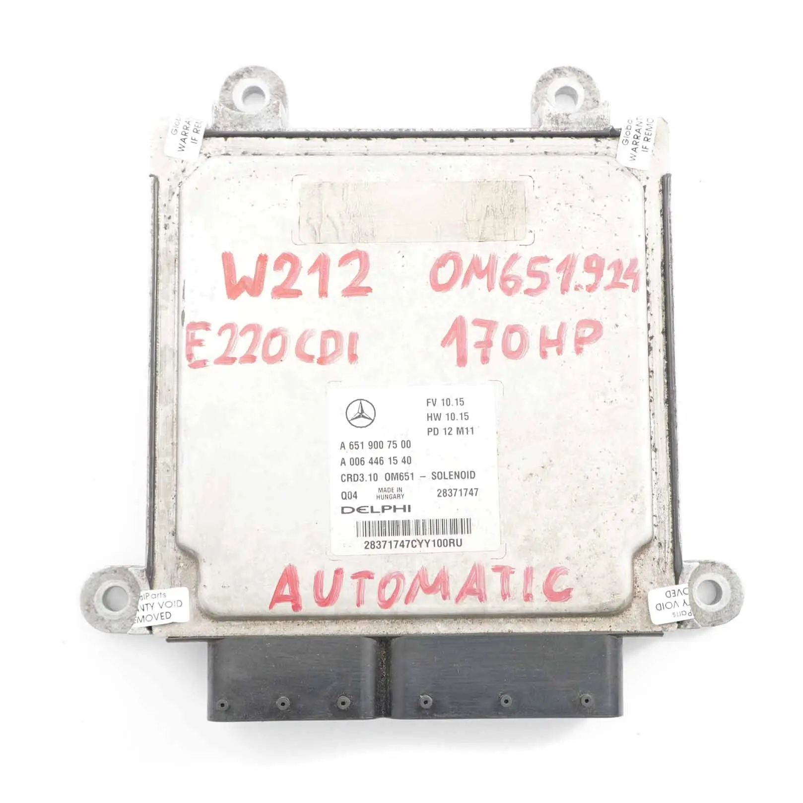 Mercedes W212 E220CDI OM651.924 Módulo Unidad Motor ECU A6519007500 Automático