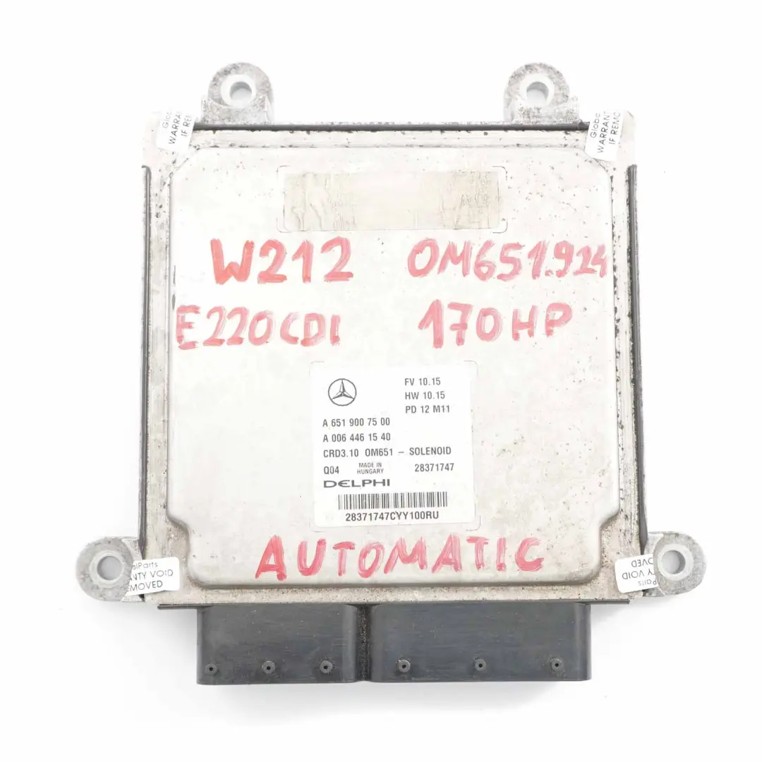 E220CDI OM651.924 Motoreinheit Modul ECU Automatik für Mercedes W212 mit Teilenummer A6519007500 Mercedes W212 E220CDI OM651.924 Motoreinheit Modul ECU Automatik - SKU A6519007500 - Teilenummer A6519007500